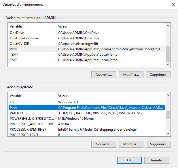 user-and-system-environment-variables Programmer avec OpenCV et VS Code en C++